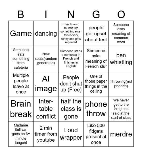 Sullivan French block 6 Bingo Card
