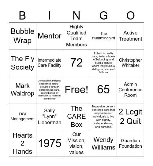 Guardians of Culture Trivia Bingo Card