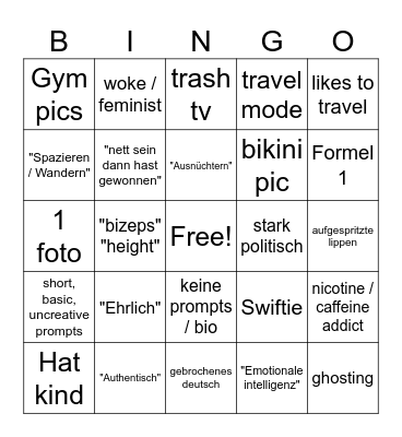 Dating app bingo Card