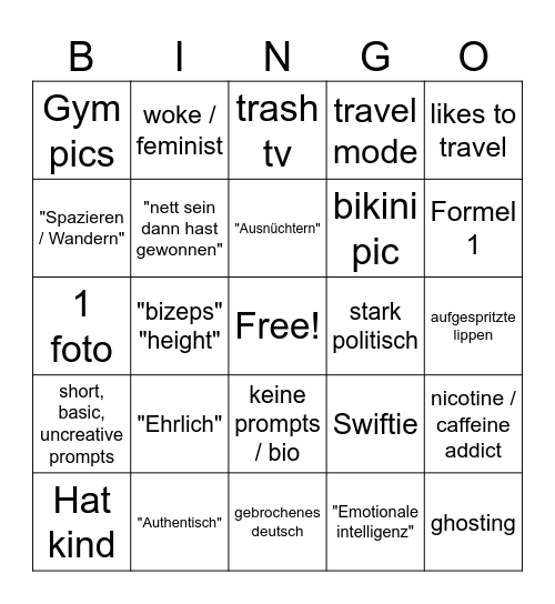 Dating app bingo Card