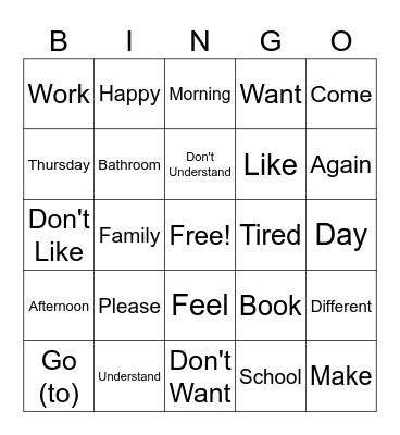 American Sign Language BINGO Card