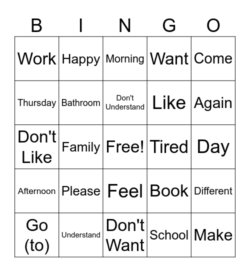 American Sign Language BINGO Card