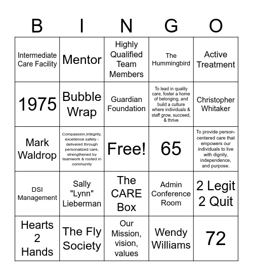 Guardians of Culture Trivia Bingo Card