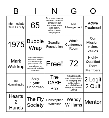 Guardians of Culture Trivia Bingo Card
