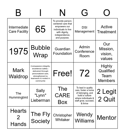 Guardians of Culture Trivia Bingo Card
