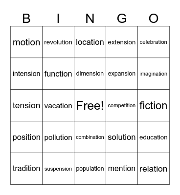 Step 7.4-"tion/sion" Bingo Card
