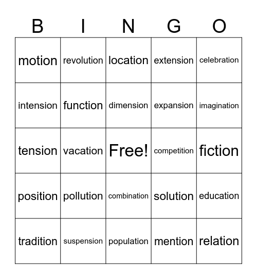 Step 7.4-"tion/sion" Bingo Card