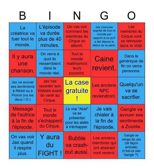 Prédiction épisode 9 TADC Bingo Card