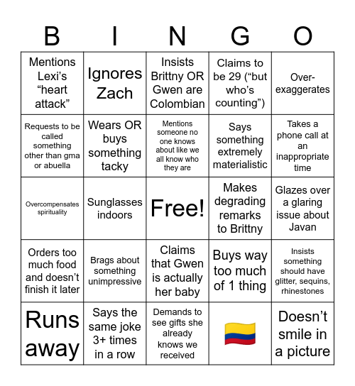 Abuela A-Bingo Card