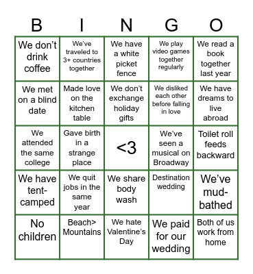 Married Life! Bingo Card