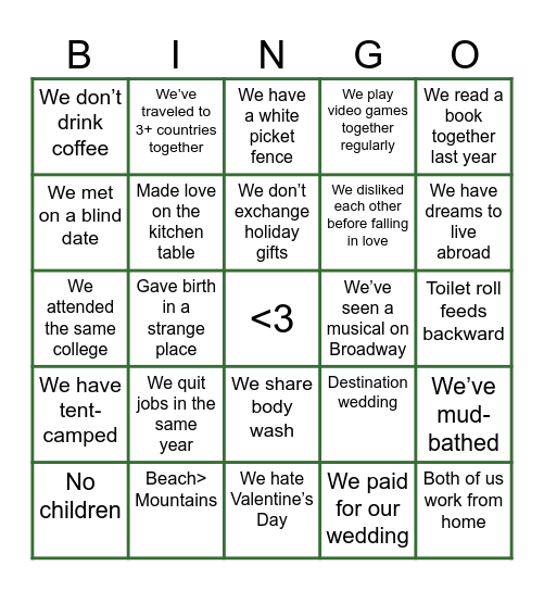 Married Life! Bingo Card