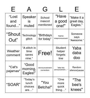 EAGLE Bingo Card