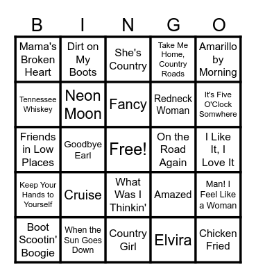Country Bingo Card