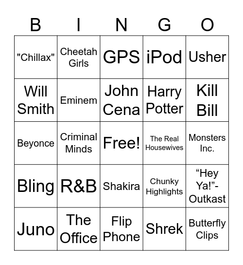 Life in the 2000's Bingo Card