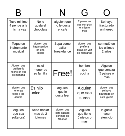 Bingo Familiar Bingo Card