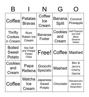 Aero's Ice Creams & Potatoes Bingo Card