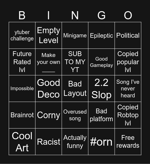 Gd recent Tab Bingo Card