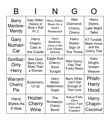 Radio Bingo Barry, Cherry, Garry, and Harry Bingo Card