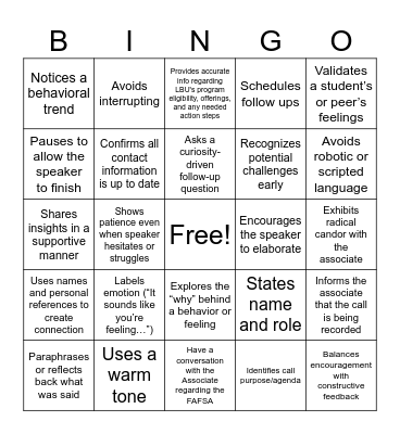 SPOT THE BEHAVIOR BINGO Card