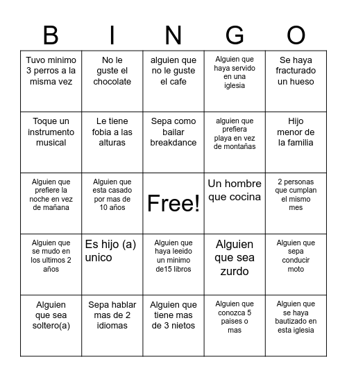 Bingo Familiar Bingo Card