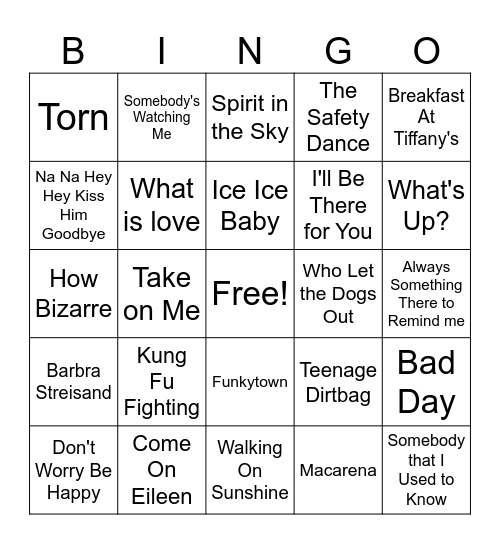 one hit wonders Bingo Card
