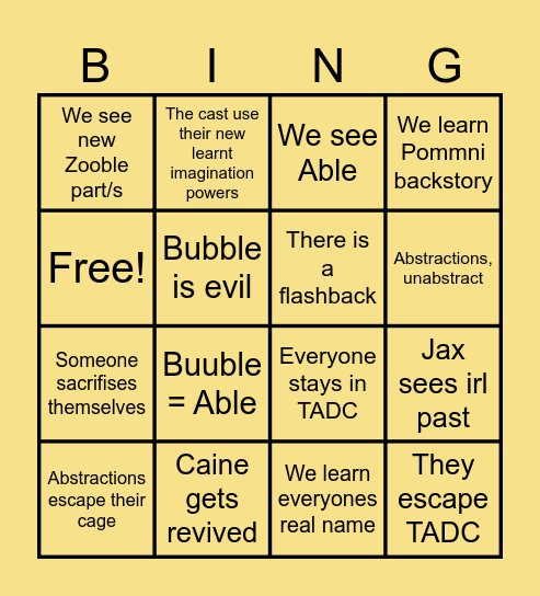 The Great Final Bingo Card