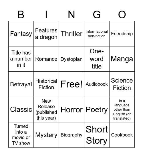 Book Bingo Card