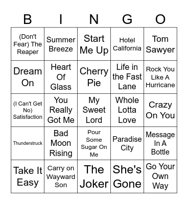 70s & 80s Rock Bingo Card