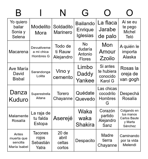 Typical Spanish (más o menos) Bingo Card
