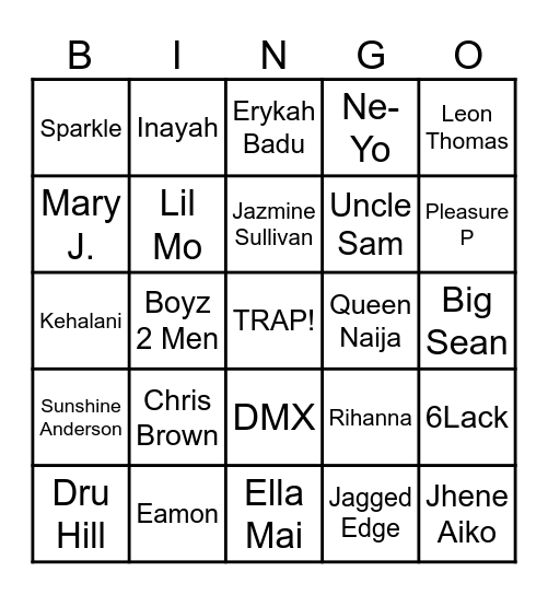 DEUCES playlist Bingo Card