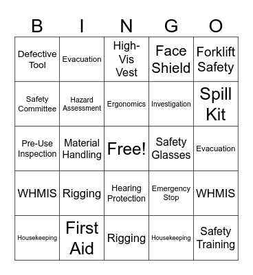 Safety Bingo Card