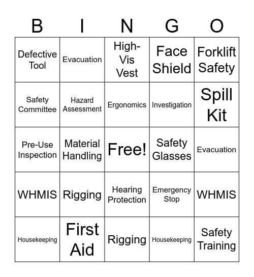 Safety Bingo Card