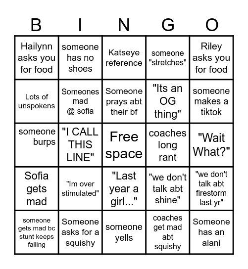 cheer bingo Card