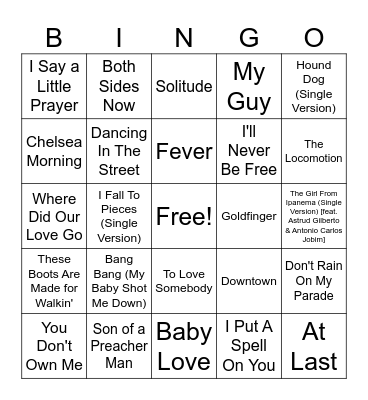 1950s & 1960s Bingo Card