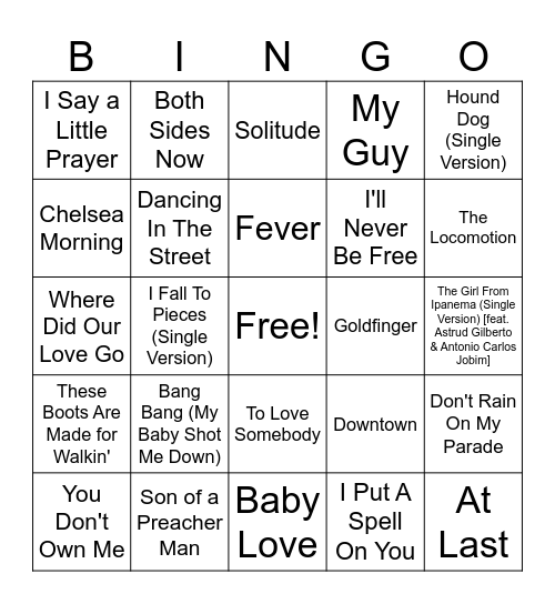 1950s & 1960s Bingo Card