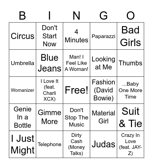 (14) Stuco Music Bingo ft. Fashion Club Bingo Card