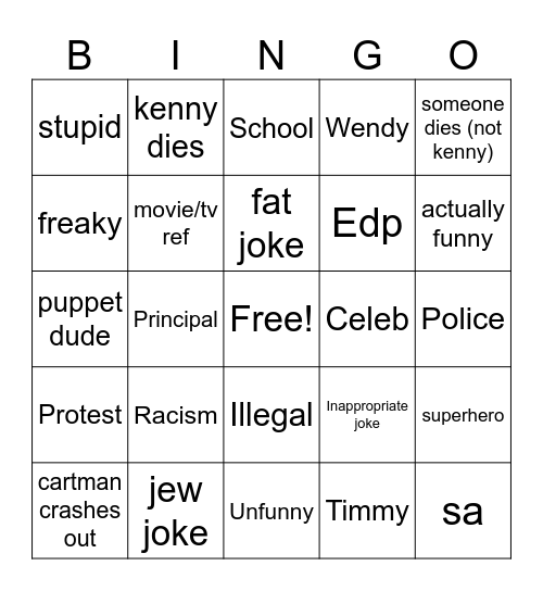 south park bingo Card