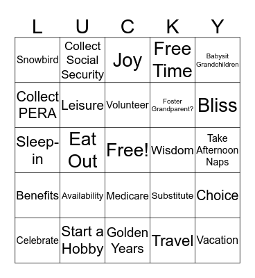 MARY  HALL's  RETIREMENT  Bingo Card