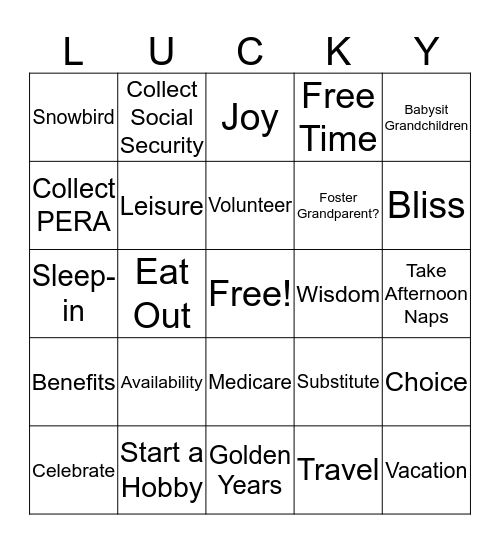 MARY  HALL's  RETIREMENT  Bingo Card