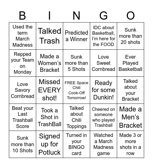 March Madness Moments Bingo Card