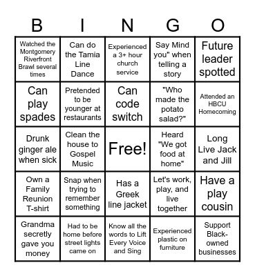 Culture and the Cookout Bingo Card