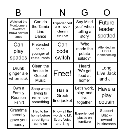 Culture and the Cookout Bingo Card