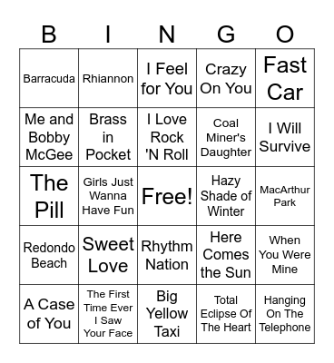 1970s & 1980s Bingo Card