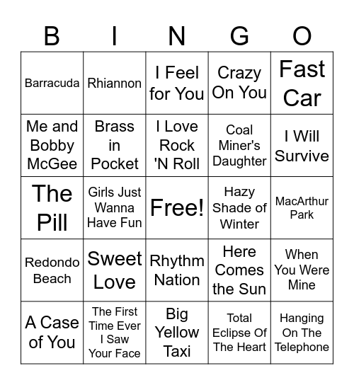 1970s & 1980s Bingo Card