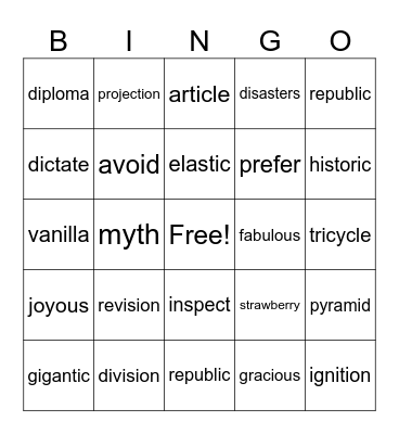 4th Grade Bingo Card