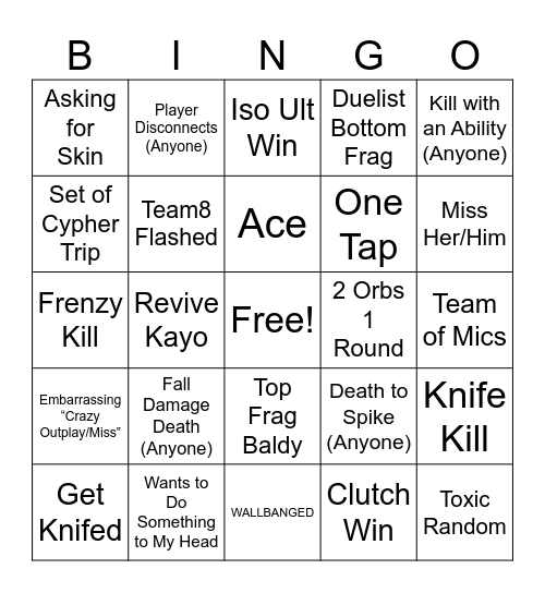 Valorant Bingo Card