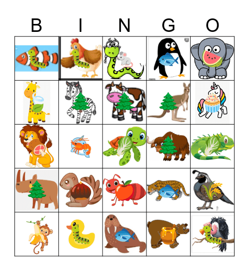 feed the animals Bingo Card