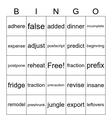 5th Grade Group Bingo Card