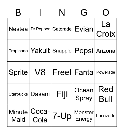 Drink Brands Bingo Card
