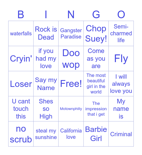 All 90s Bingo Card